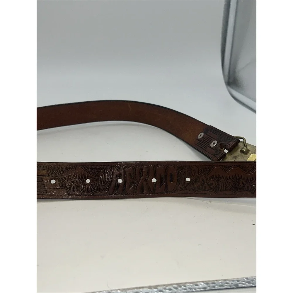 Shambu‎ Mexico Eagle Leather Belt And Brass Buckle 35